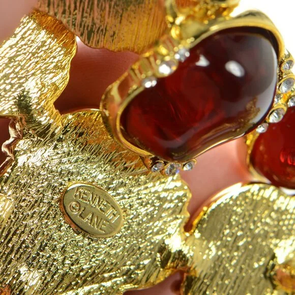 Kenneth Jay Lane KJL Gold-tone Resin Cabochon & Crystal Bib Necklace